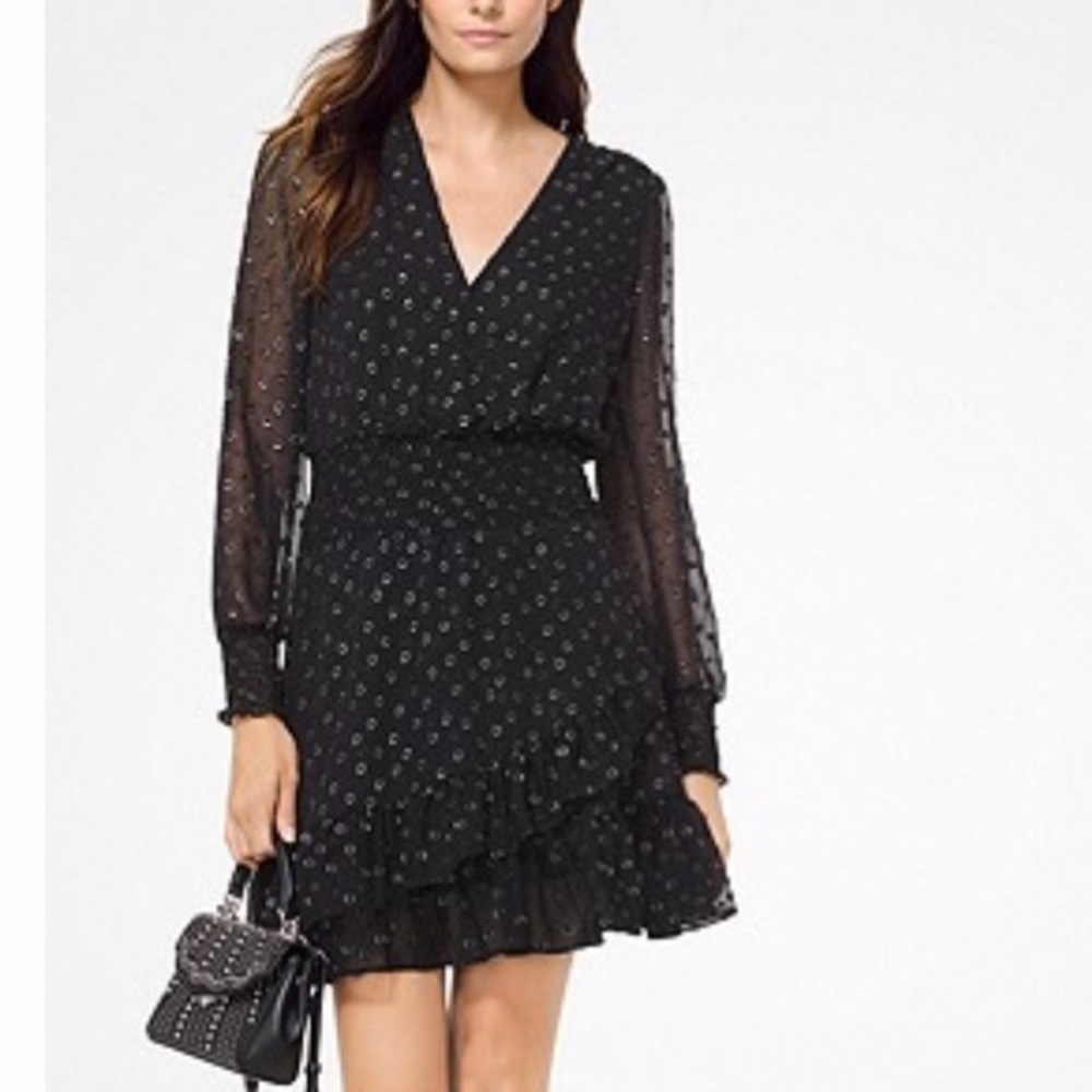 Michael Michael Kors Dot Jacquard Ruffle Dress